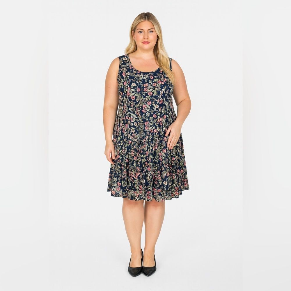 Connected apparel navy blue floral pleated size 14 dress